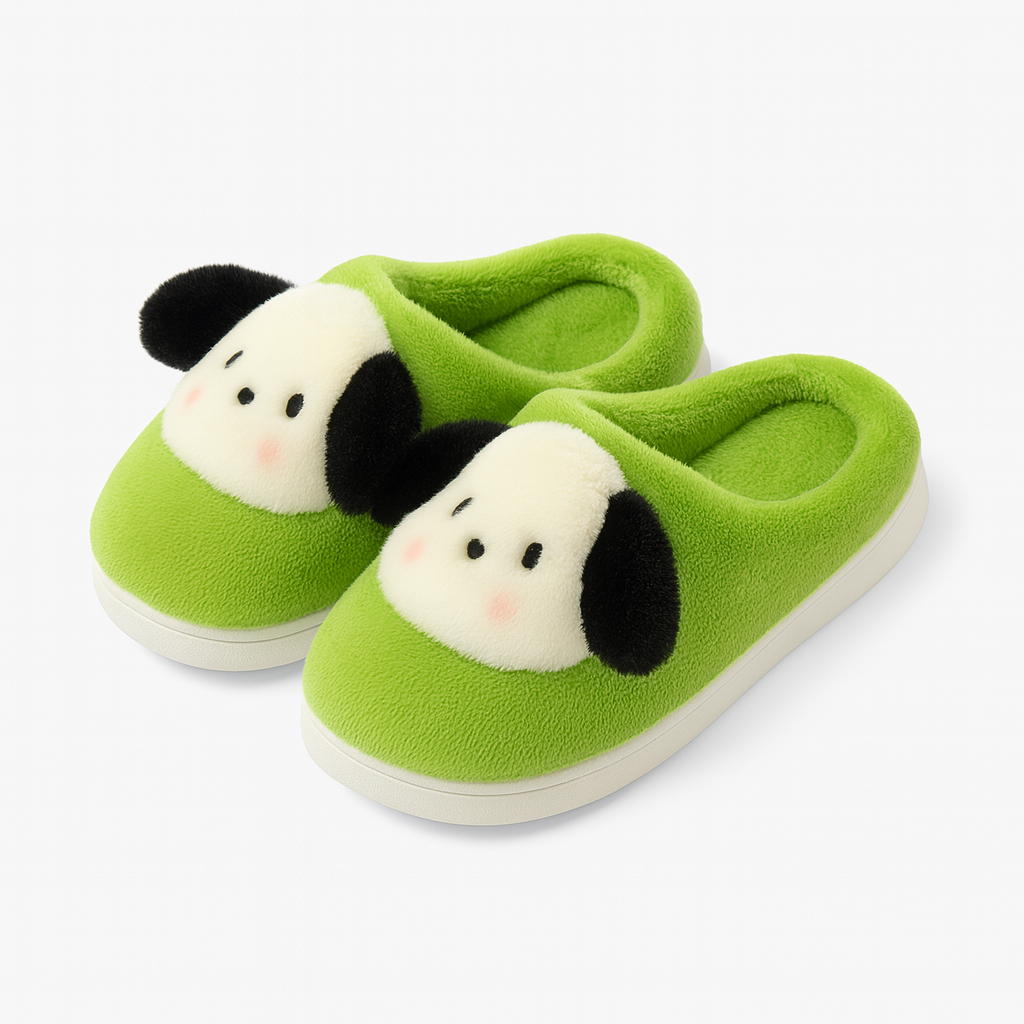 chausson en peluche avec petit chien