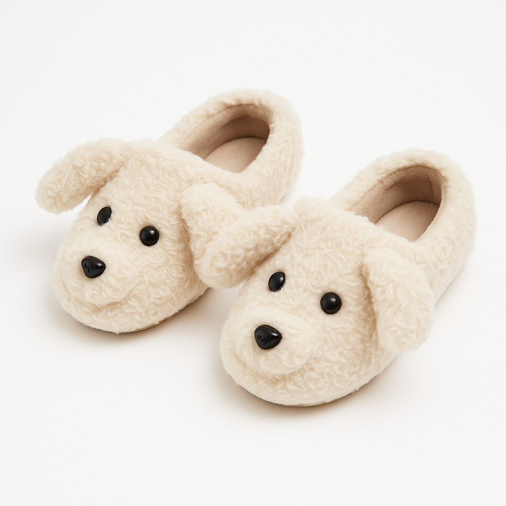chausson doux avec visage de chien