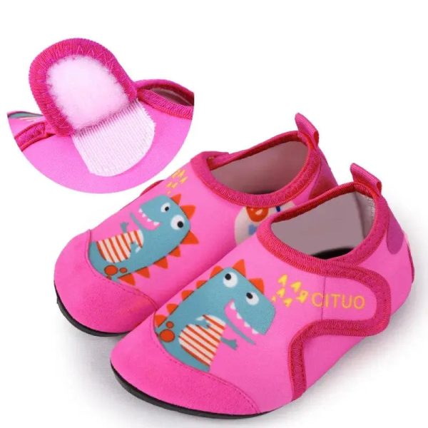 chaussons fille à scratch Dinosaure rose