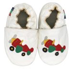 Chaussons bébé en cuir Avion rouge