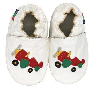Chaussons bébé en cuir Avion rouge