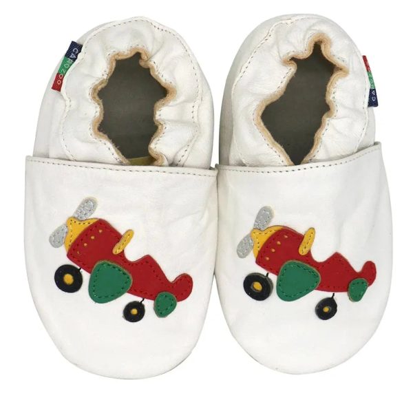 Chaussons bébé en cuir Avion rouge