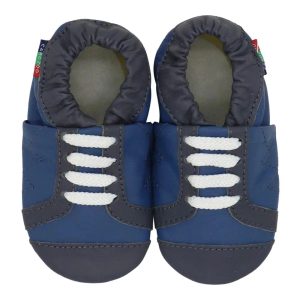 chaussons bébé cuir basket bleue et noire