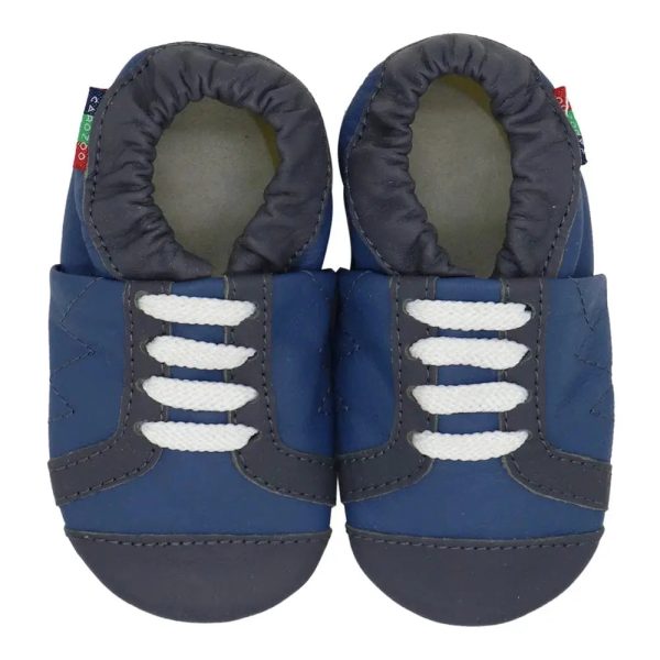 chaussons bébé cuir basket bleue et noire