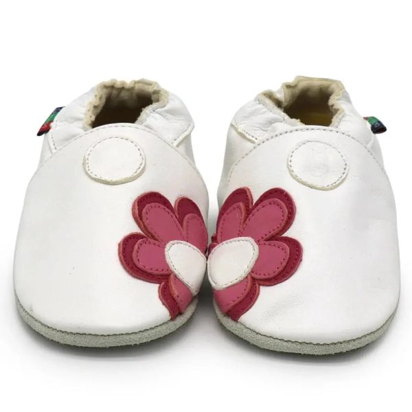 chaussons bébé en cuir fleur rose