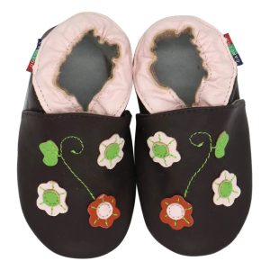 chaussons bébé en cuir fleurs