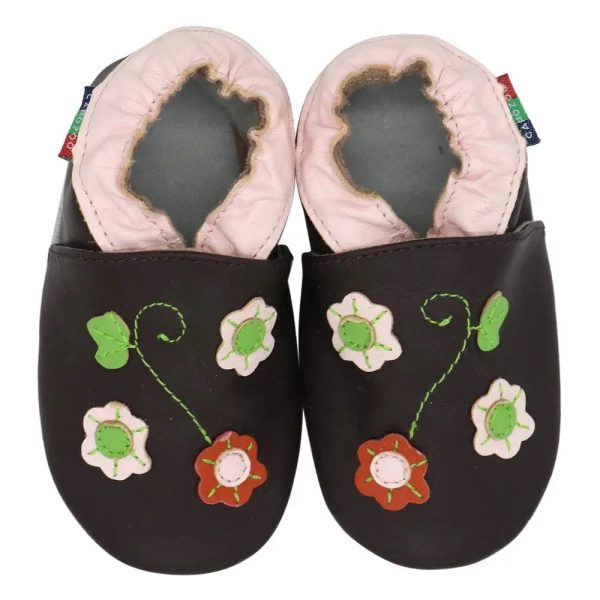 chaussons bébé en cuir fleurs