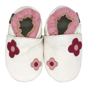 chaussons bébé en cuir fleurs roses