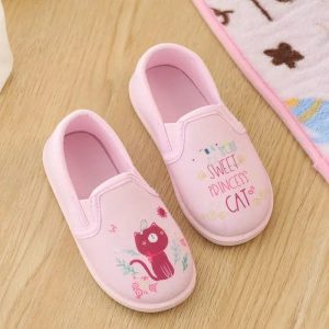 chaussons fille charentaises avec motif chat