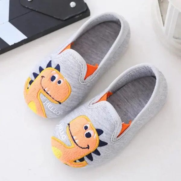 chaussons garçon motif dinosaure gris