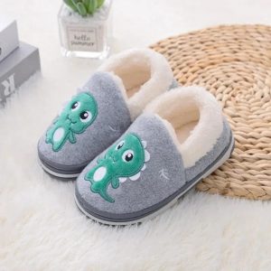 Chaussons garçon charentaises Dinosaure gris