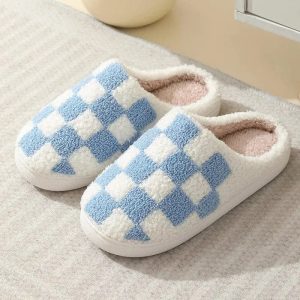 chaussons femme mules damier bleu
