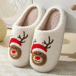 chaussons mules en coton motif renne