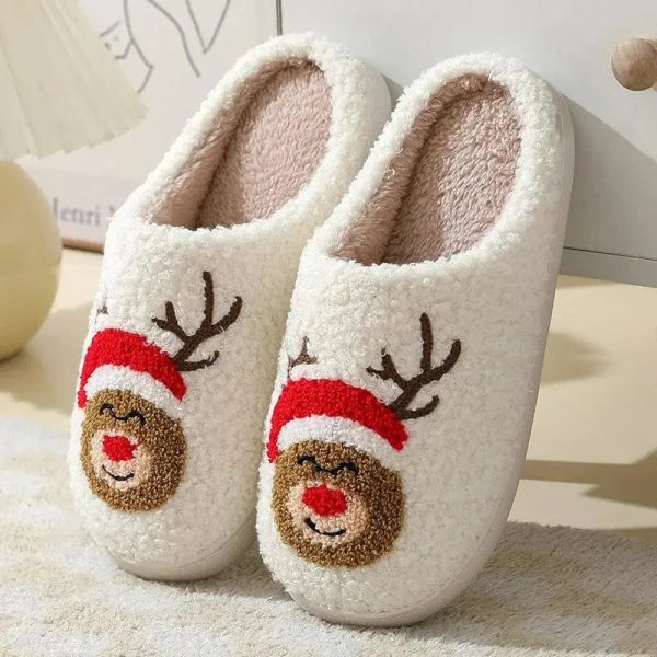chaussons mules en coton motif renne