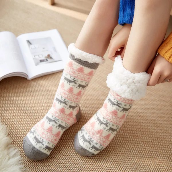 chaussons chaussettes Noël peluche cerf gris
