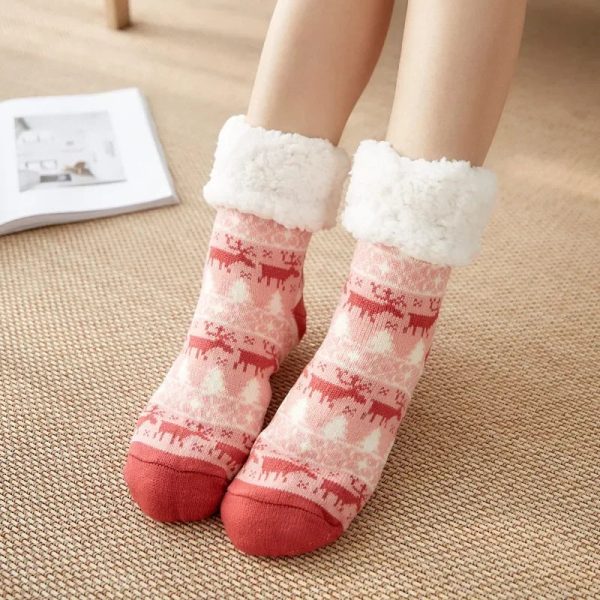 chaussons Noël peluche cerf rouge