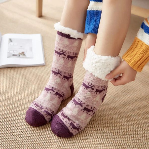 chaussons chaussettes en peluche cerf violet