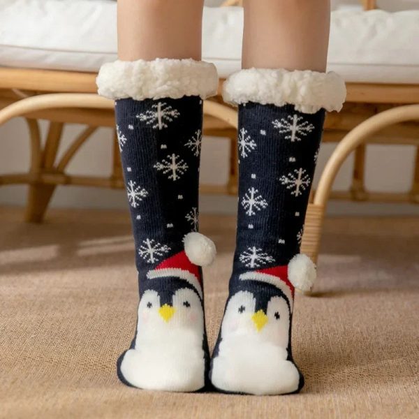 chaussons chaussettes Noël peluche pingouin