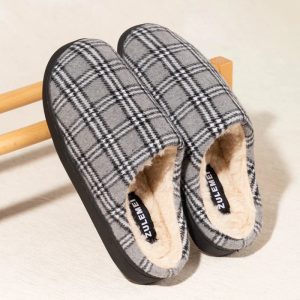 chaussons homme tartan écossais gris