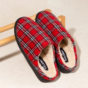 chaussons homme tartan écossais rouge
