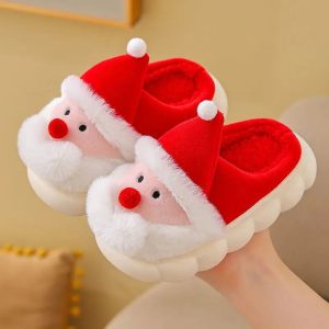 chaussons rigolo en peluche Père Noël rouge