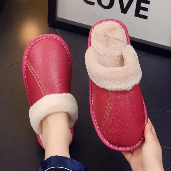chaussons cuir rouge rose