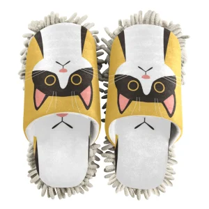 Chaussons serpillère motif chat pour nettoyage rapide