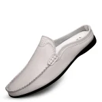 chaussons cuir homme blancs