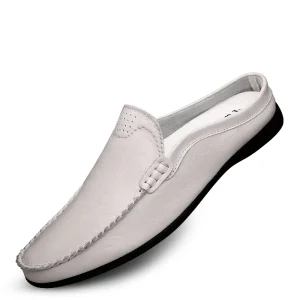 chaussons cuir homme blancs