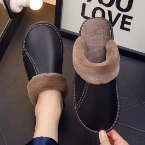 chaussons cuir homme noirs