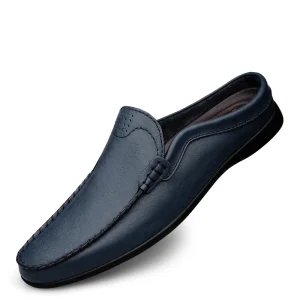 chaussons cuir homme bleu marine