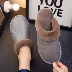 chaussons cuir souple homme intérieur doux gris