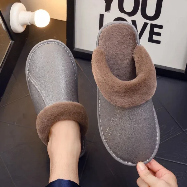 chaussons cuir souple homme intérieur doux gris