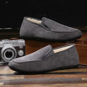 chaussons homme fourrés gris classiques