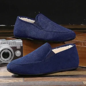 chaussons homme fourrés bleu marine