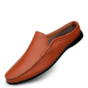 Chaussons cuir homme beige