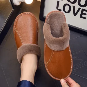 Chaussons cuir souple homme beige