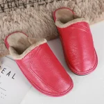 Chaussons cuir senior homme confort rouges
