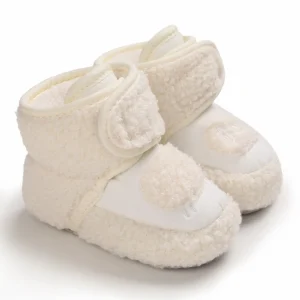 Chaussons bébé en laine avec scratch - peluche