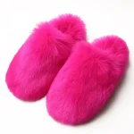 Chaussons renard en fourrure rose pour femme