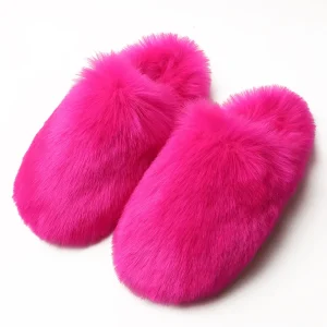 Chaussons renard en fourrure rose pour femme