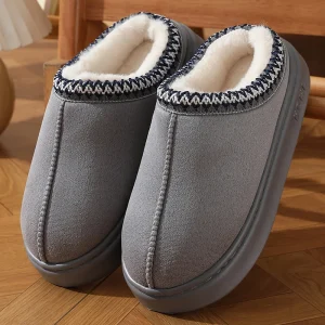 chaussons femme chauds laine feutre gris