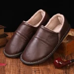 chaussons cuir homme maron foncé
