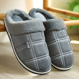chaussons chauds homme gris