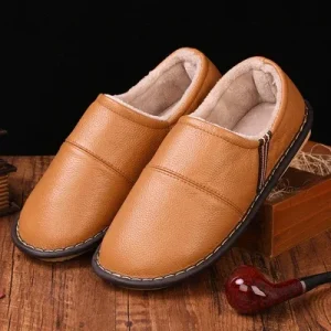 Chaussons cuir moderne homme tendance Beiges