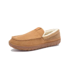Chaussons cuir homme chaud intérieur laine beiges