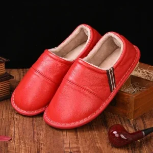 Chaussons en cuir moderne homme rouge