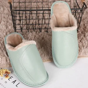 Chaussons cuir homme vert