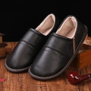 chaussons cuir homme noirs