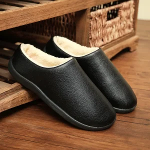 chaussons cuir homme noirs